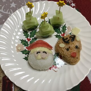 クリスマス料理、サンタとトナカイのおにぎり